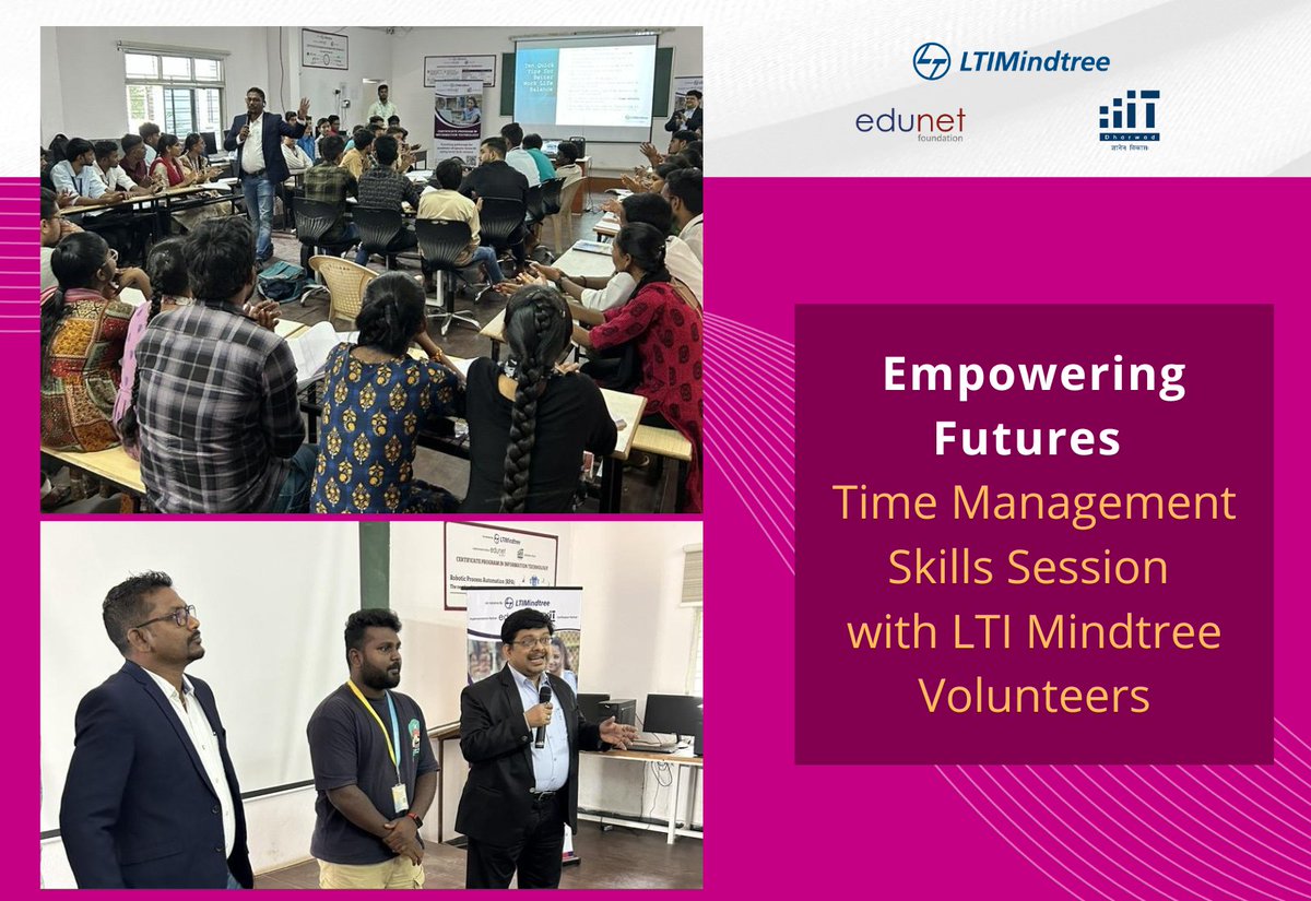 Thrilled to share the success of our recent Volunteer Engagement Session! Thanks to the expertise of LTI Mindtree Volunteers, our CPIT Hyderabad students delved into the nuances of Time Management Skills. 
#LTIMindtree #EdunetFoundation #IIIT #CPITProgram #CareerDevelopment
