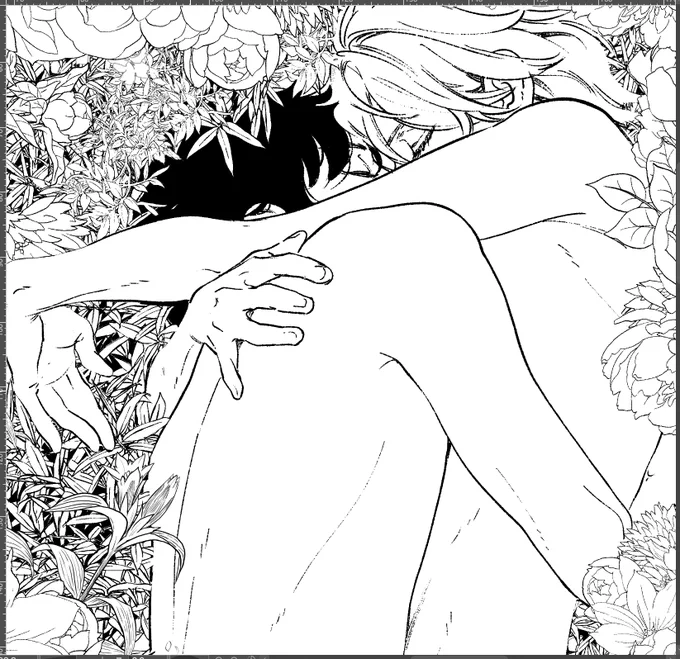 ペン入れWIP✒️
🍎🍏💐
#神様なんか信じない僕らのエデン 
#僕エデ #創作BL 