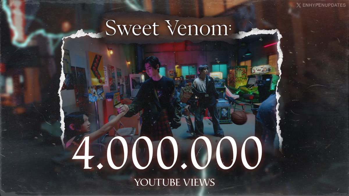 enhypenupdates's tweet photo. #ENHYPEN “Sweet Venom” Official MV has surpassed 4 MILLION views with 414k likes on YouTube in 7 hours and 15 minutes of its release!

🔗 https://t.co/uTrmFEW9jP

SWEET VENOM OUT NOW
#ORANGEBLOOD #SweetVenom #ORANGEBLOOD_OutNow #ENHYPEN @ENHYPEN_members @ENHYPEN https://t.co/LYn1BCNbfT