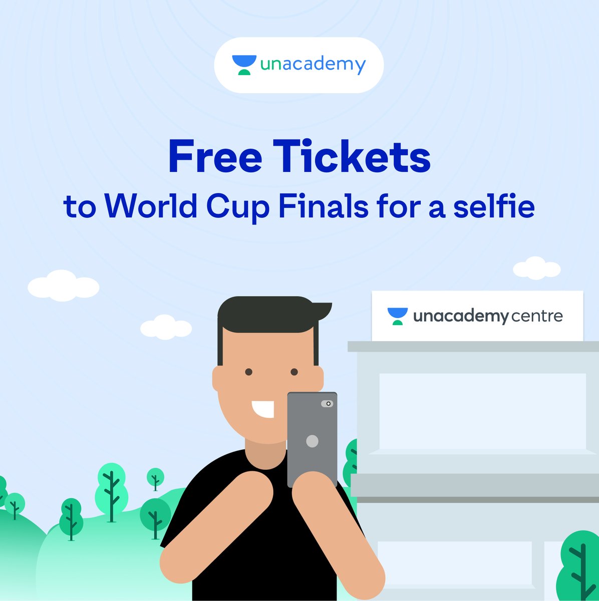 Take the MOST EPIC study break ever! 🔥 Get to watch India at the Cricket World Cup finals 🤩 4 Lucky Learners will get FREE tickets to watch the Finals in Ahmedabad on Sunday. RULES TO PARTICIPATE: -> Retweet this tweet -> Take a selfie at your nearest Unacademy Centre. Make