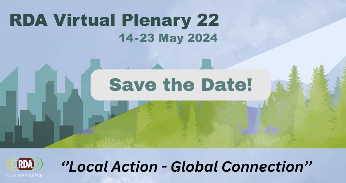 📣Save the date: #RDAPlenary 22nd is now confirmed and we could not be more excited to announce that!
🌏Fully Virtual VP22
⏳14-23 May 2024
📖Theme ‘Global Action – Local Connection’
Timeline and Breakout Session Draft Programme ➡️ bit.ly/40I5zad
