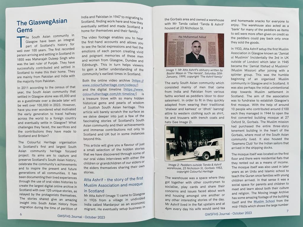 ColourHeritage's tweet photo. Check out our NEW article in @gwsfhs about South Asians &amp; Muslims making Glasgow home. Find out about the 1st Mosque &amp; Gurdwara in Gorbals tenements, who discovered the Pauson-Khand reaction and much more: https://t.co/3VGwWtUsa0
@Doug_GCC
@PamGosalMSP @GlasgowGurdara 
#IAM2023 https://t.co/IQaMDOJfxK