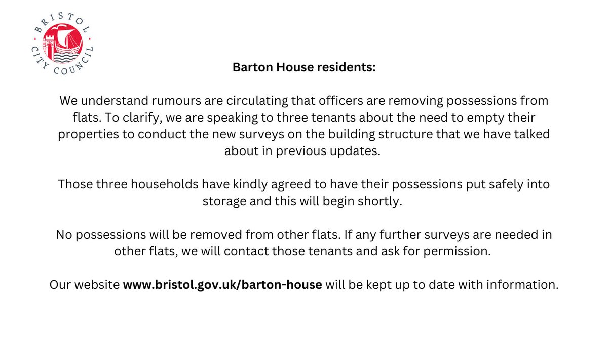 The below update has been issued to Barton House residents. Read below ⤵️
