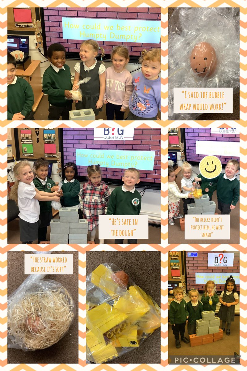 Nursery have conducted an investigation into which material would best protect Humpty Dumpty, we made predictions then tested them out by dropping Humpty off a wall! #NurseryRhymeWeek #sjsbUtW #sjsbSTEM @sjsbMrsEllison @StJosephStBede