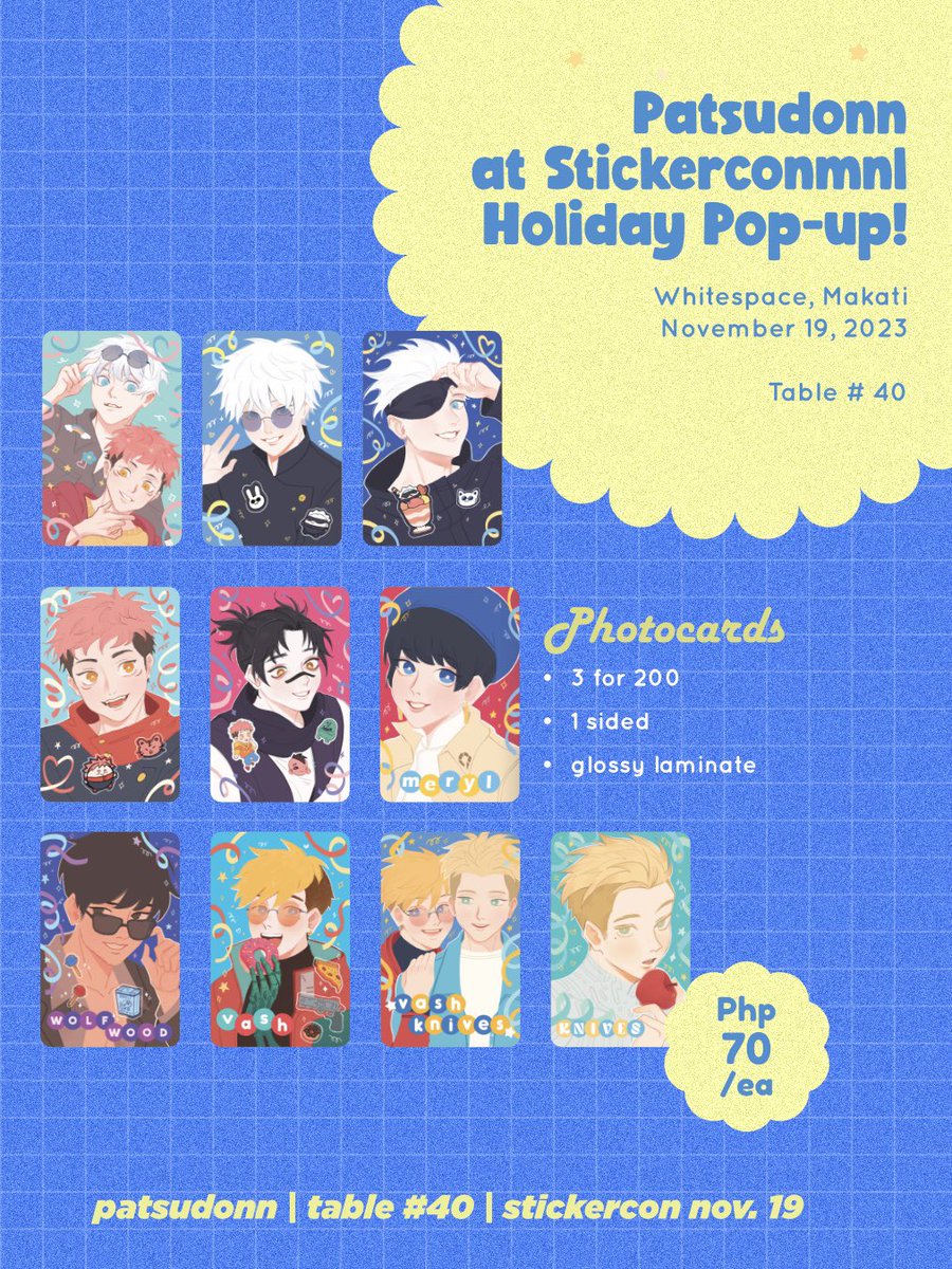 patsudonn's tweet photo. hereβs my catalogue for stickercon mnl this coming sunday, see you!!! im at table 40! π«Ά #stickerconmnl #stickercon2023 #stickerconmnlholidaypopup https://t.co/xWmlfbOkbv