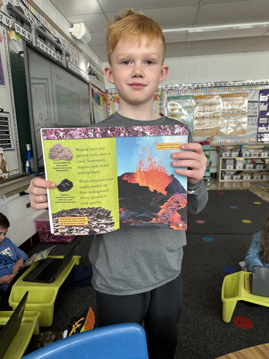 ahoysecondgrade's tweet photo. We are learning to rubber band books about the same topic together. We have been collecting books about volcanoes. This second grader found a text2text connection in his book. My teacher heart was so excited to see connections happening outside the lesson! #readingworkshop https://t.co/ReIvzQdoqn