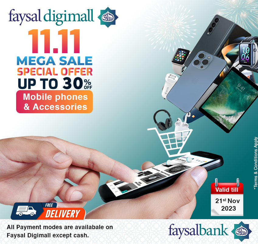 Faysalbankltd's tweet photo. The Faysal Digibank 11.11 Mega Sale is here!
Shop your favorite Mobile phones and Accessories from November 11th to November 21st, and enjoy incredible savings of up to 30%
Shop now: https://t.co/WSVqHOrGgM
#FaysalIslami #FaysalBank #BarhoYaqeenKaySath #DigiMall #Discount https://t.co/NMlUQ7XGAy