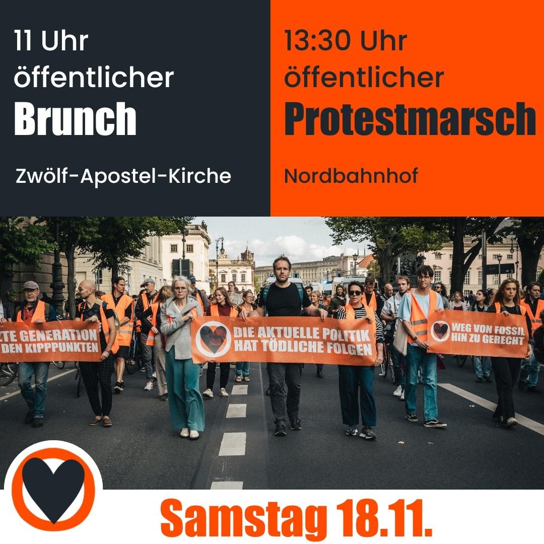 🥐🍎🥬 Brunch & Protestmarsch 🦺🚧🔥 

Kommt vorbei, stimmt euch schonmal ein auf die große Massenbesetzung nächste Woche!

11 Uhr Brunch
📌 Zwölf-Apostel-Kirchengemeinde, An d. Apostelkirche 1, 10783 Berlin

13:30 Uhr Protestmarsch
📌 Nordbahnhof