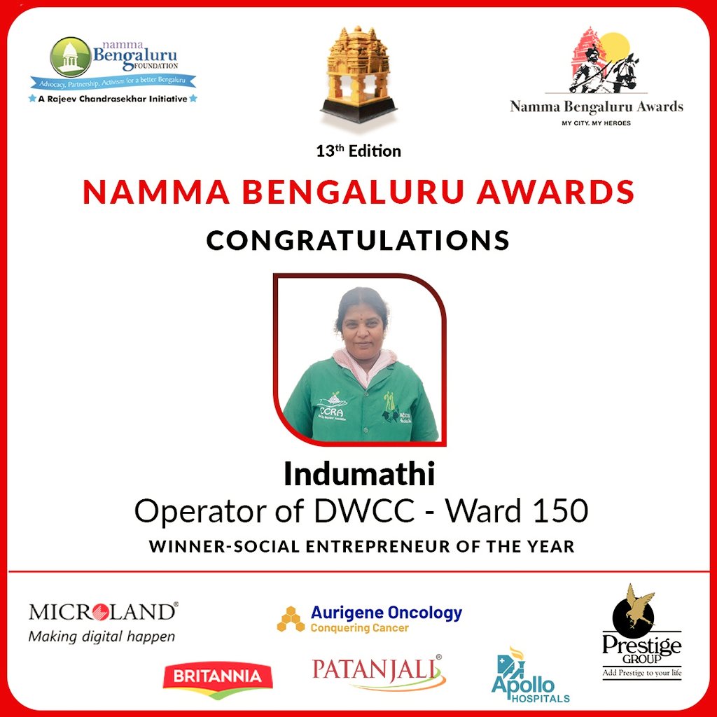 Congratulations 2 Indumathi 4 winning the #NBA2022 in the #SocialEntrepreneur category!
From street-based waste picker 2 a proud owner of Swaccha Bhoomi Enterprises and Surya Enterprises,she not only created jobs for 200+ women but also represented Asian waste pickers at the UN.