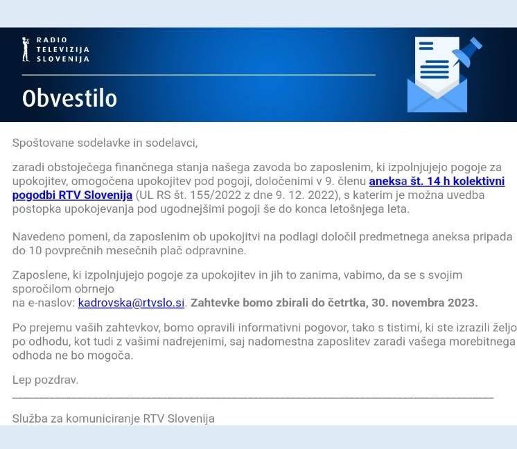 📢Uprava <a href="/RTV_Slovenija/">RTV Slovenija</a> je spoznala, da je bilo zmanjšanje števila zaposlenih z upokojevanjem prava pot - čeprav so ti, ki zdaj vodijo RTV Slovenija, temu takrat ostro nasprotovali. Na njihovo srečo so bile vse podlage ustvarjene v času našega mandata in bodo lahko upokojevali.⏬