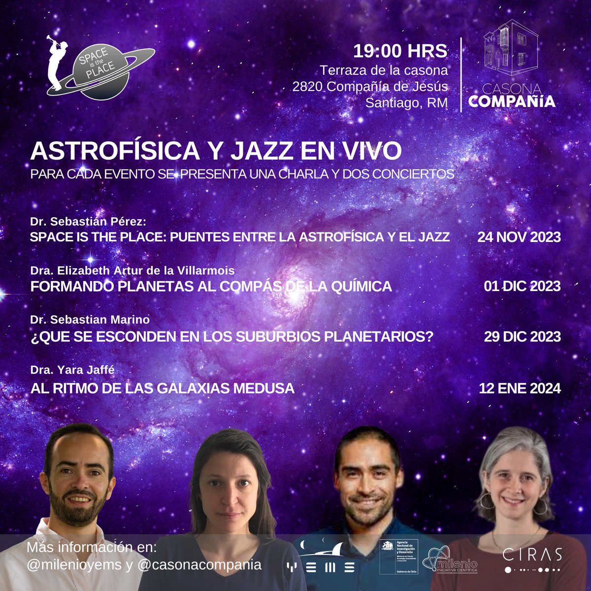 astroCIRAS's tweet image. Próxima semana comienza un nuevo ciclo de “Space Is the Place”, con lo mejor de la divulgación en astrofísica y el jazz en vivo. Les esperamos en Casona Compañía desde el viernes 24 de noviembre.