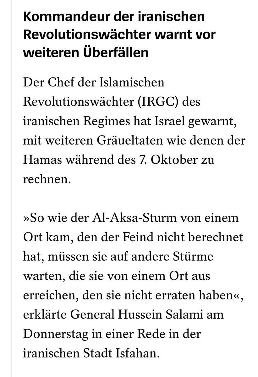 Ein Tag nachdem @UNReliefChief den Außenminister der Islamischen Republik zum Gespräch über Gaza getroffen hat, drohen die #Revolutionsgarden Israel mit weiteren Massakern. Das Mullah-Regime ist kein normaler Gesprächspartner, sondern Exporteur von Terror.