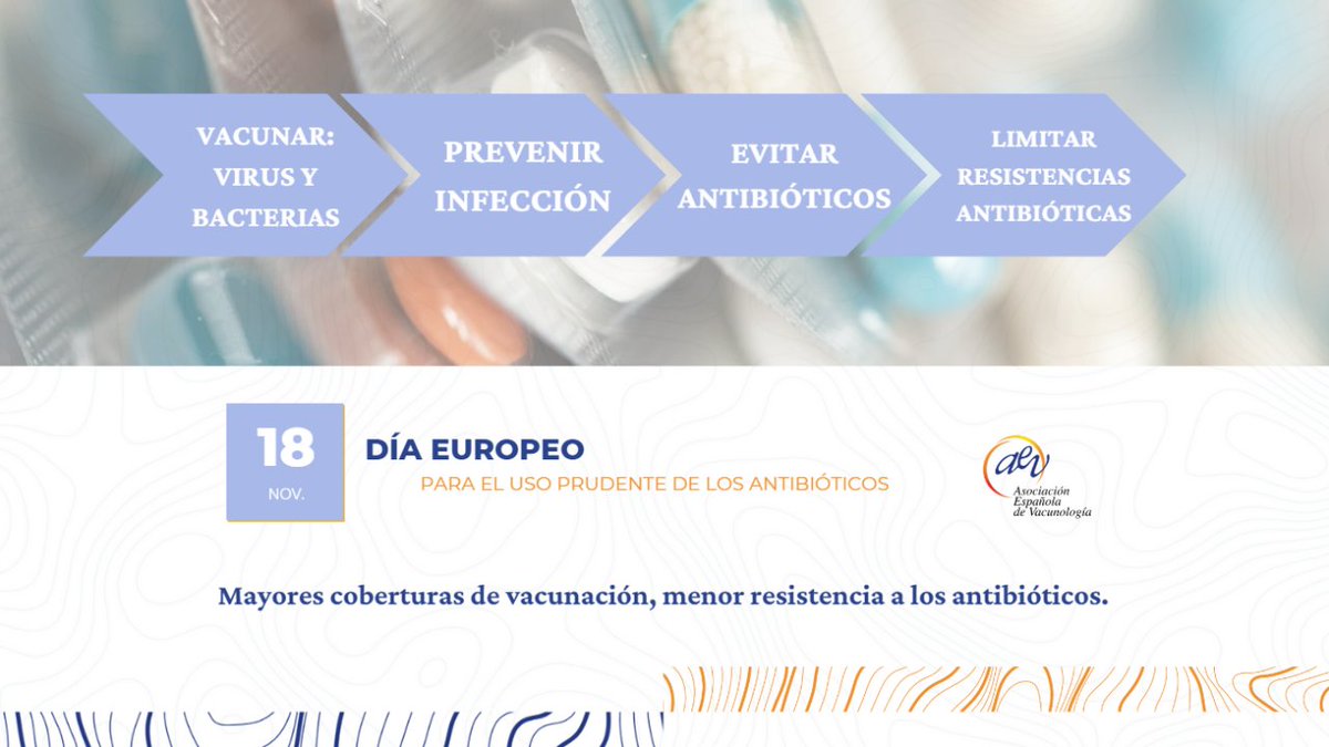 🗓Mañana se celebra el Día Europeo para el Uso Prudente de los #Antibióticos🦠y el Grupo de Trabajo de impacto de las inmunizaciones en las resistencias antibióticas de <a href="/AEV_Vacunas/">Vacunas.org</a> recuerda la importancia de las vacunas frente a esta amenaza.

Más info📄mtr.cool/upfmmellzo