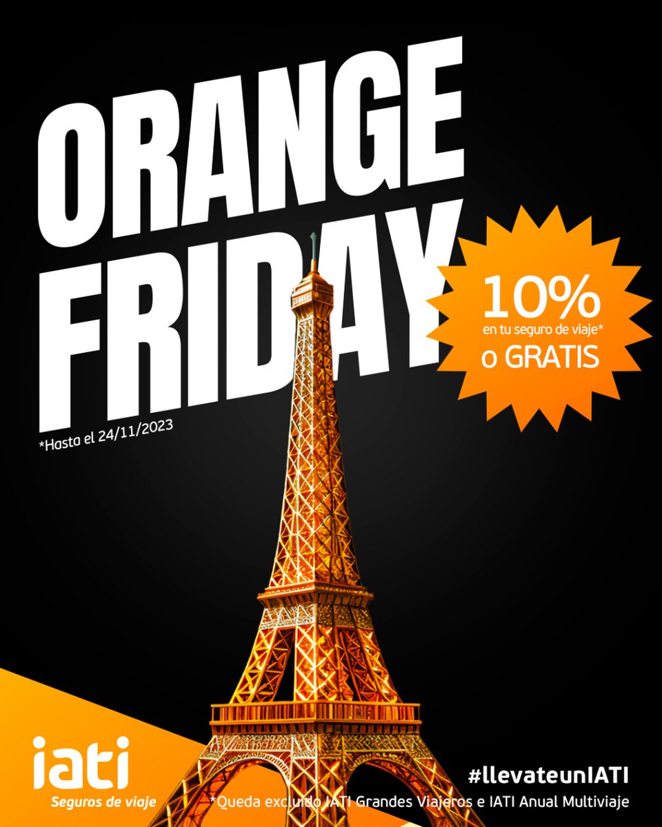 iatiseguros's tweet photo. HOY COMIENZA EL ORANGE FRIDAY DE IATI🖤
Aprovecha nuestros descuentos!
⚡️ 10% extra en tu seguro IATI.
⚡️ Cada día REGALAREMOS un seguro al azar de uno de nuestros clientes y le devolveremos el importe de su seguro
🍀 Anunciaremos el ganador cada día en nuestras stories de IG https://t.co/98oJzzBoue