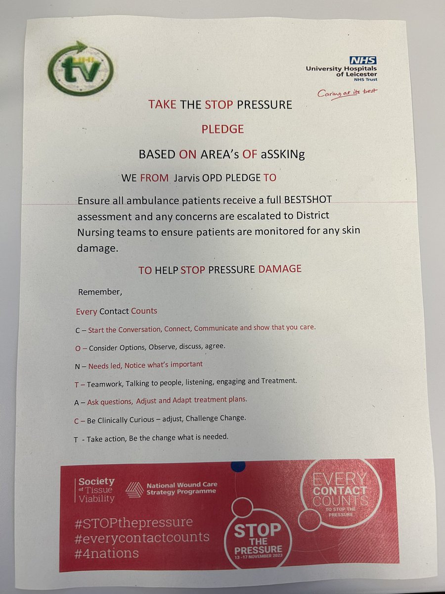 Jarvis OPD team’s Stop the Pressure pledge #StopThePressure #everycontactcounts