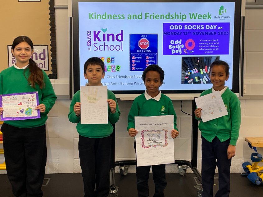 DeltaPrimary's tweet image. We shared our class Friendship Pledges in assembly to celebrate the end of our Kindness and Friendship Week. We are Delta and we are kind!