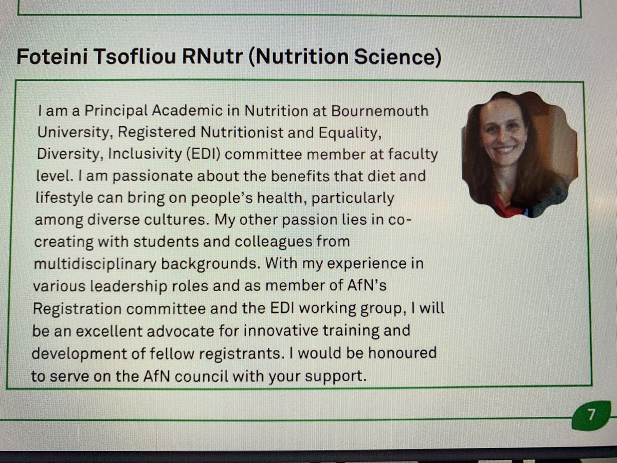 Dear fellow Nutritionists (RNutr, ANutr). Hope you are doing well!! I’m standing for elections as an AfN Trustee. I will be honoured to have your vote🗳️ and be able to represent you in the Council. I aspire to do my best to honour your vote. My statement👇. Best wishes 😊🙏🙏🙏