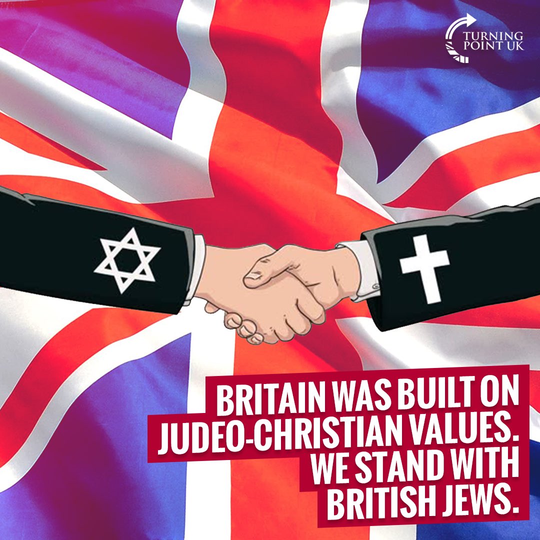 TPointUK's tweet photo. Jews have been in the British Isles since 1066, and have been essential to England’s and later Britain’s success.

British Jews have stood with Britain through thick and thin, it’s time we return the favour.

We stand with British Jews. 🇬🇧

✝️🤝✡️ https://t.co/I7LHjwSWwD