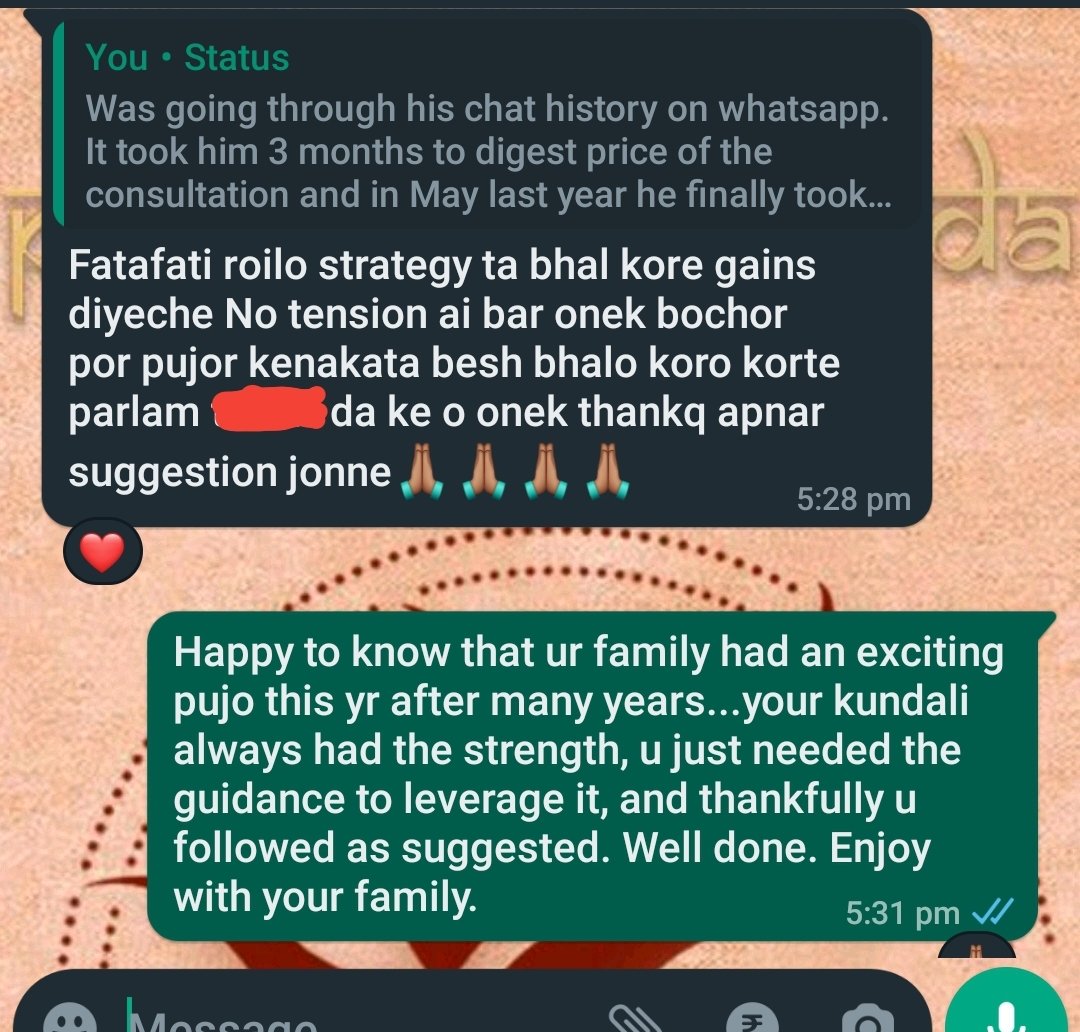 PureAstro2's tweet photo. #PaisaVasool?
Says #Kundali based strategy guidance was gr8 help, truly benefited him. Had a lovely durga puja. Had #Money to buy substantially btr gifts for family after many years. He also wants to thank Mr X for suggesting him #PureAstroVeda
Honestly, #MaineKuchhNahiKiya🙏 https://t.co/5vHnoUhLqP