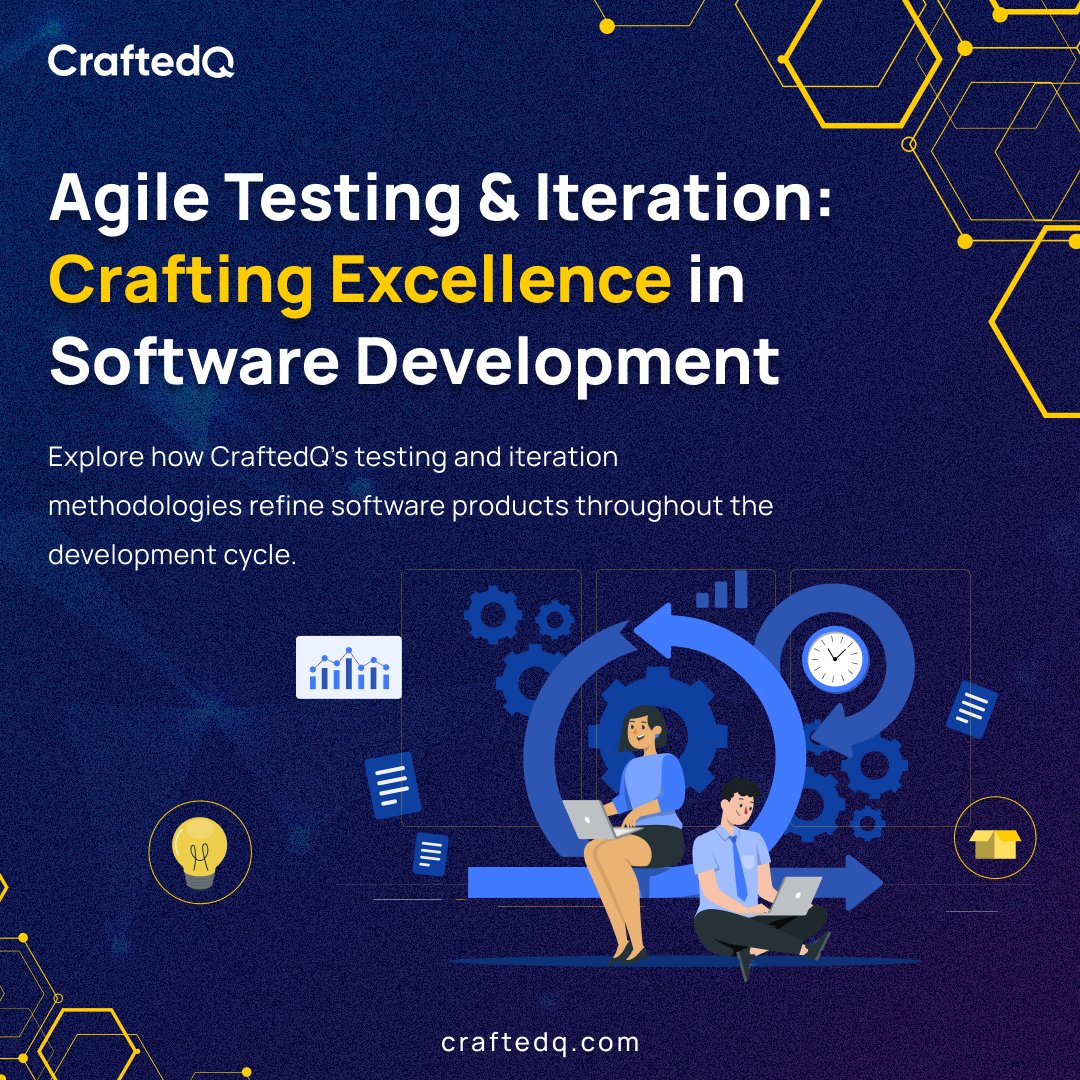 'CraftedQ is all about Agile Excellence in Software Development! 🚀Our Agile Testing & Iteration methodologies refine software products for peak performance. Join us on this journey of innovation! #CraftedQ #AgileTesting #SoftwareExcellence'
#AgileDevelopment #SoftwareInnovation