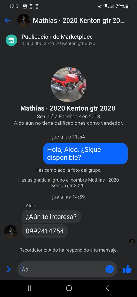 Minhok71's tweet photo. Comoitepa se ingenia la gente para estafar, consulté una moto por marketplace y de la nada ya estaba todo a mi nombre y tenía que pagarles ya guau, Abro hilo 👇 https://t.co/ZW6izd6Zns