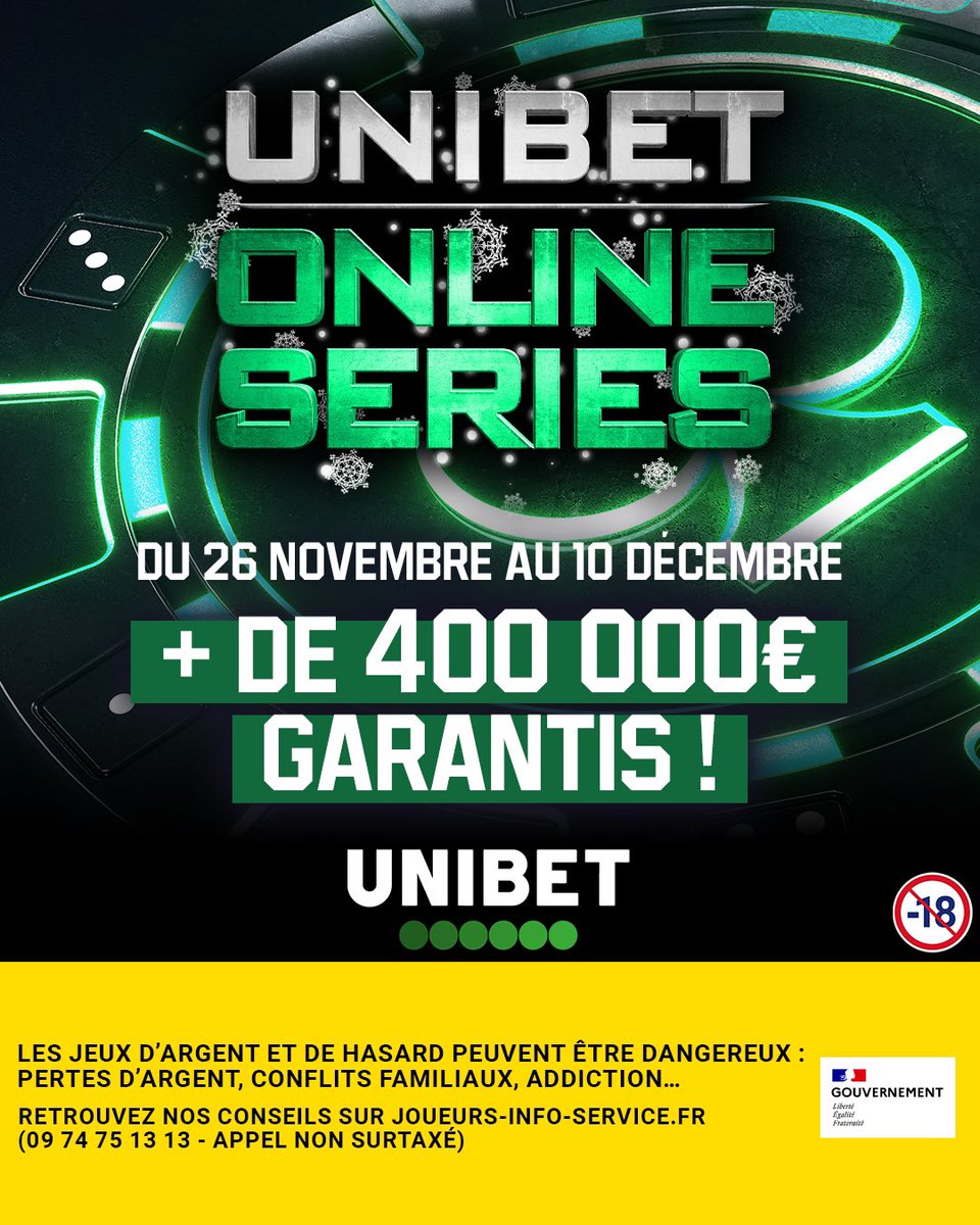 Unibet Online Series ♠👑

RDV du 26/11 au 10/12 pour des séries de folie 😎 !
Un Main Event à 70.000€ garantis ! Des buy-in de 1€ à 150€ ! Deux Leaderboards dotés de plus de 14.000€ dont un ticket FPC 5000€ 🤩
Bref à ne pas manquer 😏

Programme: unibet.fr/poker/unibet-o…