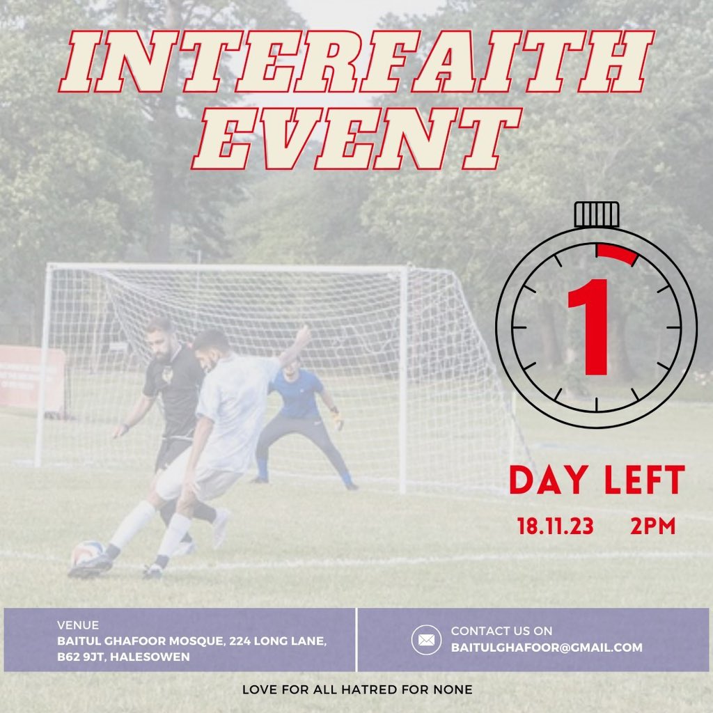 BaitulGhafoor's tweet photo. 🌟 Excitement is building! Just 1 day left until our Interfaith gathering where diverse beliefs unite in harmony. Let's celebrate the richness of our differences and embrace the spirit of understanding. Join us for an inspiring day of shared values! 🌍🤝 #Interfaith #OneDayToGo https://t.co/euJIcYS0jT
