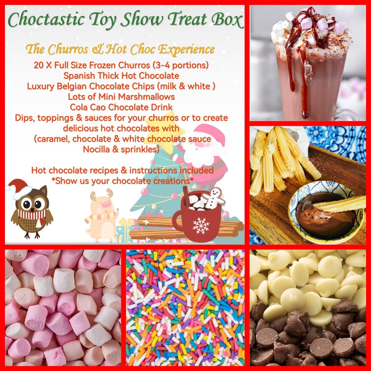 Our Choctastic Toy Show Treat Box is available for pre order now 📺🍫. Churros and Chocolate are the perfect festive treat to enjoy while watching the Toy Show 🎅🎁
For full details click link ⏩ m.facebook.com/story.php?stor…