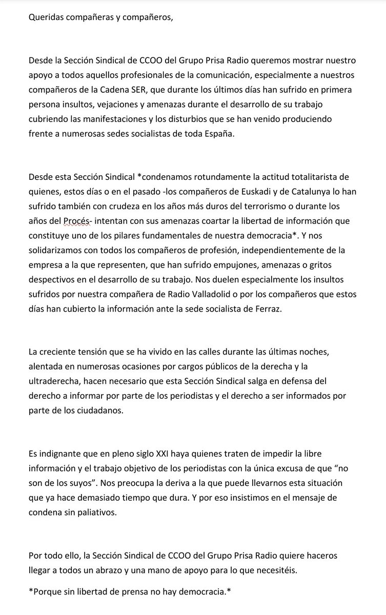 Sección sindical de CCOO en Prisa Radio tweet media