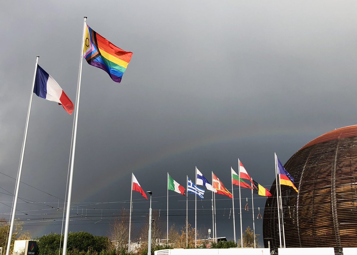Just as the flag was raised at CERN for @LGBTSTEMDay … a rainbow appeared! 🏳️‍🌈