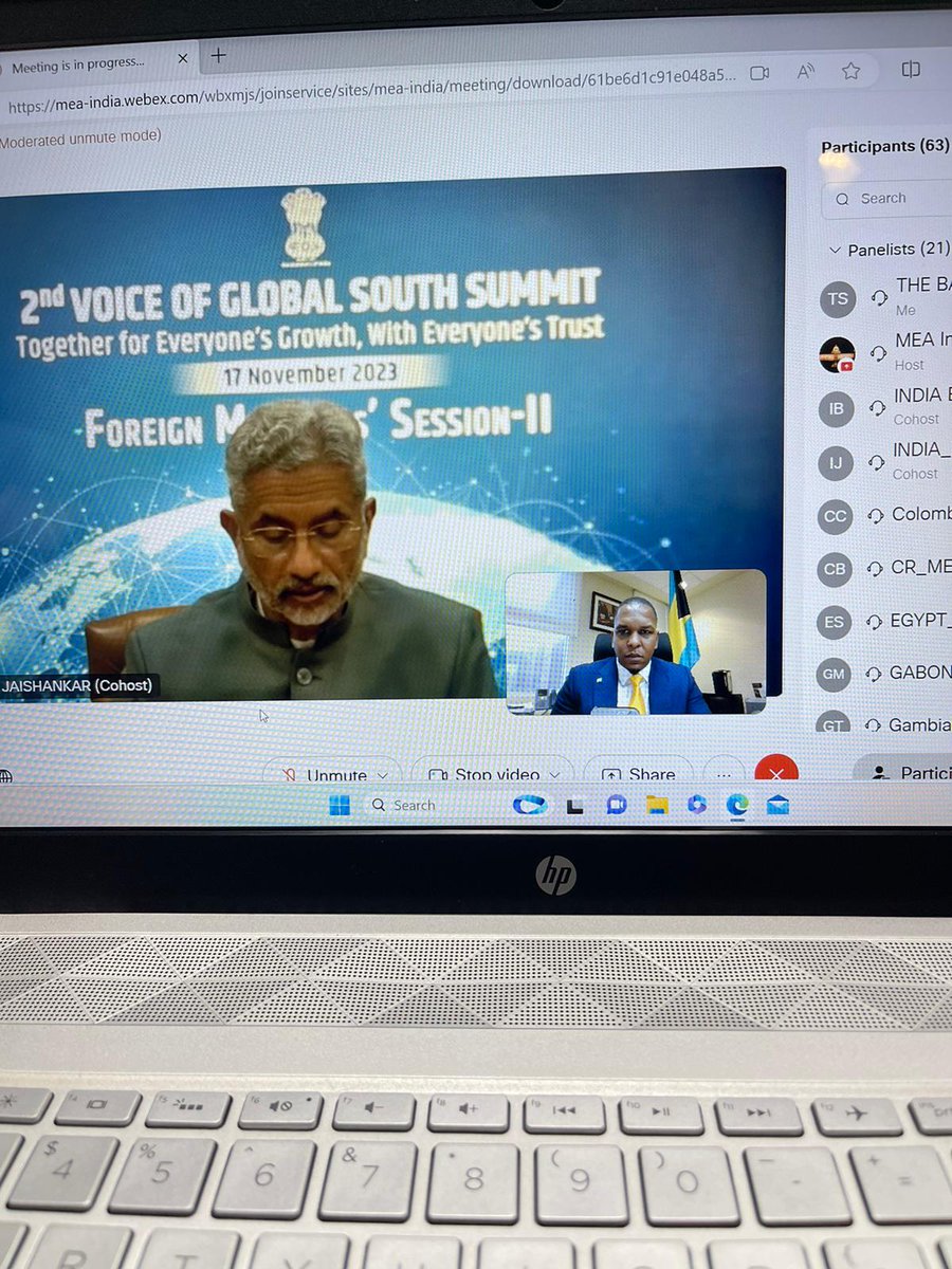 JamahlStrachan's tweet photo. Delivering The Bahamas' statement at the Foreign Minister's Session of the 2nd Voice of the Global South virtual meeting. https://t.co/tLMijM1yjz