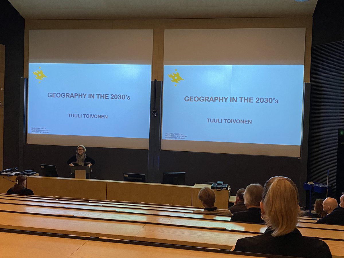 DrKamyar_h's tweet image. Prof. @TuuliToivonen from @digigeolab is talking about Geography in 2030s. Challenges and opportunities. Celebrating 130 years of #Geography @GeoHelsinkiUni @helsinkiuni