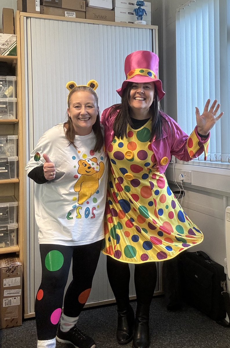 Supporting <a href="/BBCCIN/">BBC Children in Need</a> in school today my #SPOTacular outfit is proving quite popular with the primary children….I wasn’t prepared for the Mrs Tumble fan club 🤣  #ChildrenInNeed