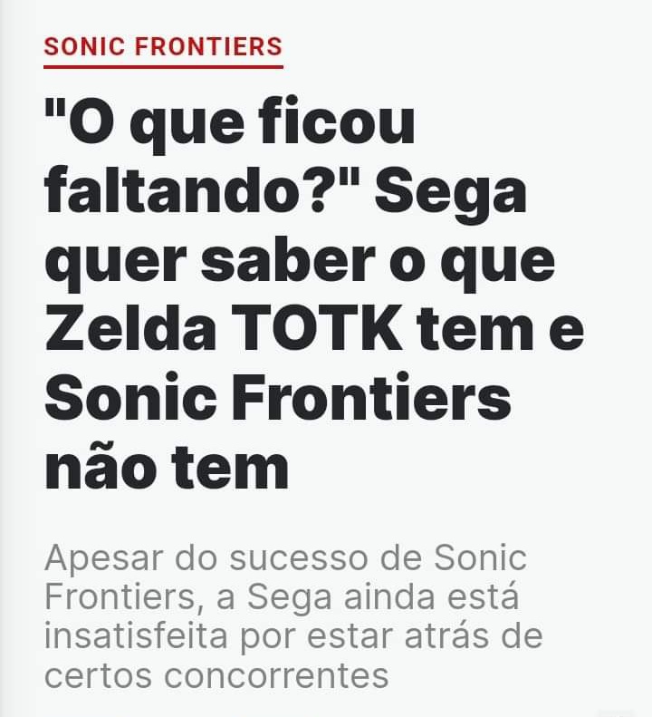 O que ficou faltando? Sega quer saber o que Zelda TOTK tem e