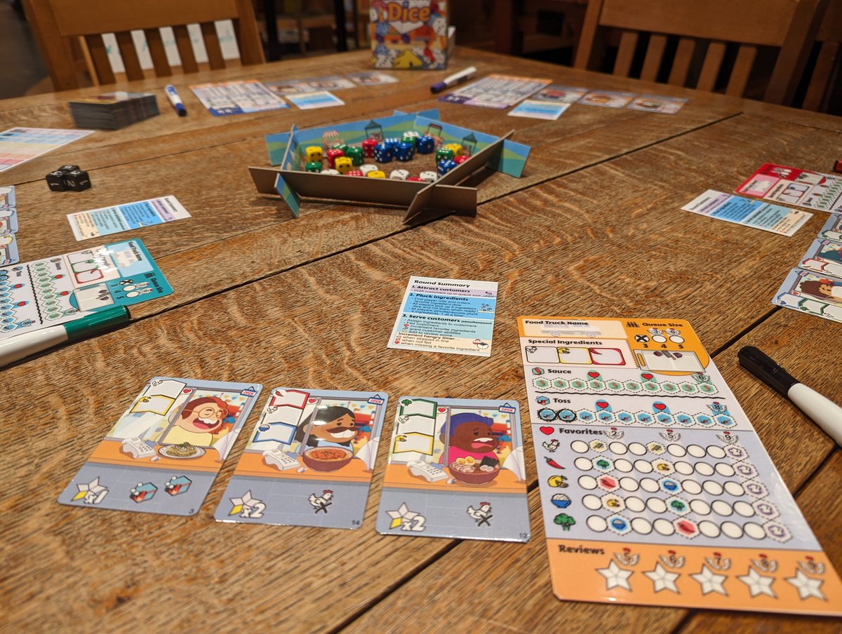 BoardGameGhee's tweet photo. 📢🐥 Attn: Pax Unplugged Attendees
Want a sneak peak on a brand new game coming to Kickstarter in '24 called Chicken Fried Dice? Featuring: Unique take on Recipe Fulfillment, Writing on Cards 👀, getting Powerful Abilities📈, &amp;  Real-Time Drafting 🎲 
Comment Below for more info! https://t.co/GsGrdXhq1w