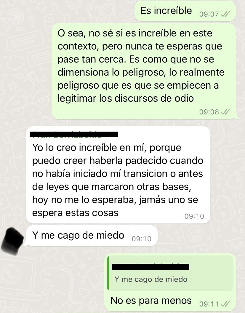 Hoy arrancamos el día así en mi grupo de amigos. De esto hablamos cuando decimos que Milei y sus discursos de odio son peligrosos.