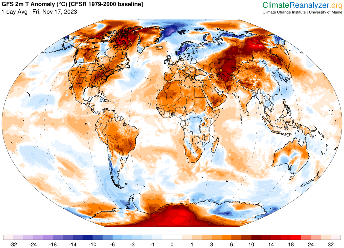 This map shows above or below average temperatures around the world.
Take a look at Antarctica.
climatereanalyzer.org
#StateofClimate