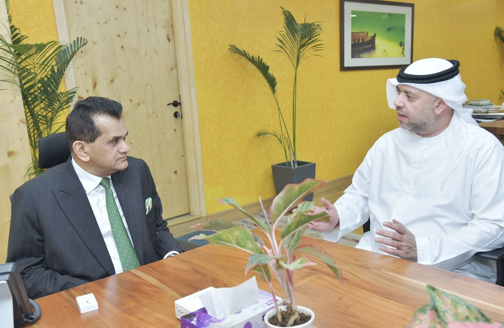 amitabhk87's tweet photo. Met &amp; interacted with  Majid Al-Suwaidi, DG &amp; Spl Rep of the UAE COP 28 Presidency and his team. Discussed Green Development Pact of India’s #G20 Presidency and tripling of renewable energy, Biogas Alliance and Green Hydrogen. 
Wished UAE all the best for #COP28 https://t.co/pLUXmMtYsO