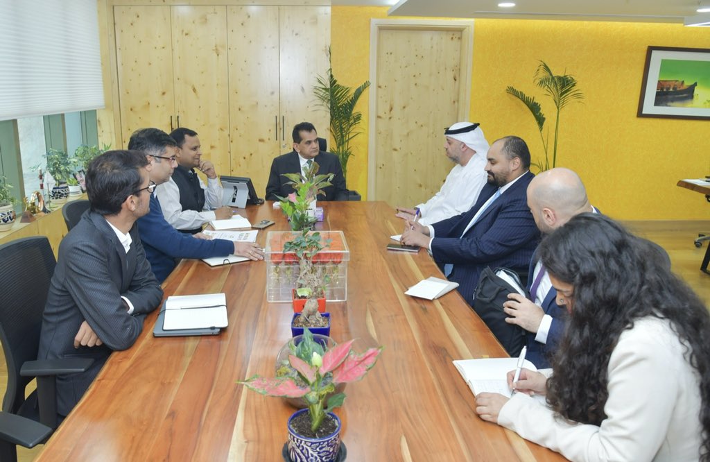 amitabhk87's tweet photo. Met &amp; interacted with  Majid Al-Suwaidi, DG &amp; Spl Rep of the UAE COP 28 Presidency and his team. Discussed Green Development Pact of India’s #G20 Presidency and tripling of renewable energy, Biogas Alliance and Green Hydrogen. 
Wished UAE all the best for #COP28 https://t.co/pLUXmMtYsO