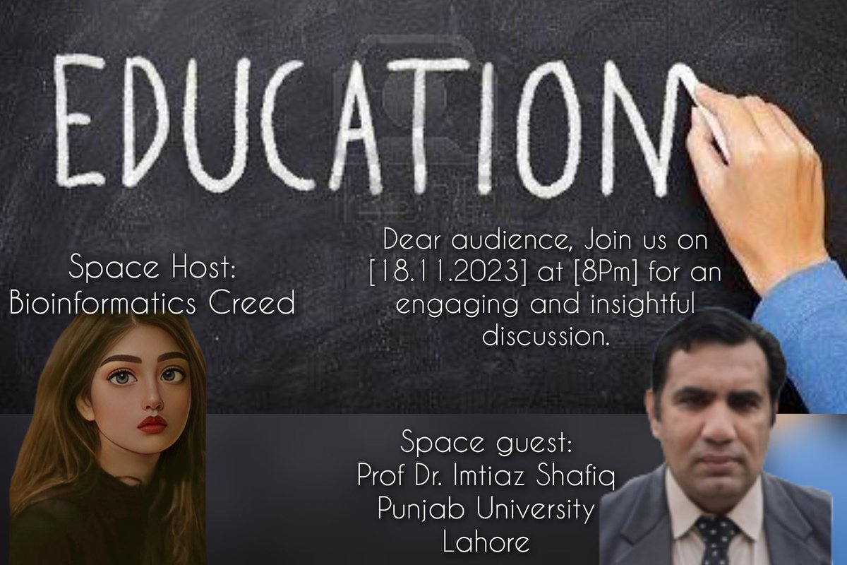 Dear All,
I am  thrilled to invite you all to my upcoming Twitter Space with our special guest  Head of department Life sciences department Punjab University! Please Join me on [18.11.2023] at [8Pm] for an engaging and insightful discussion. 
Regards,
Shazia