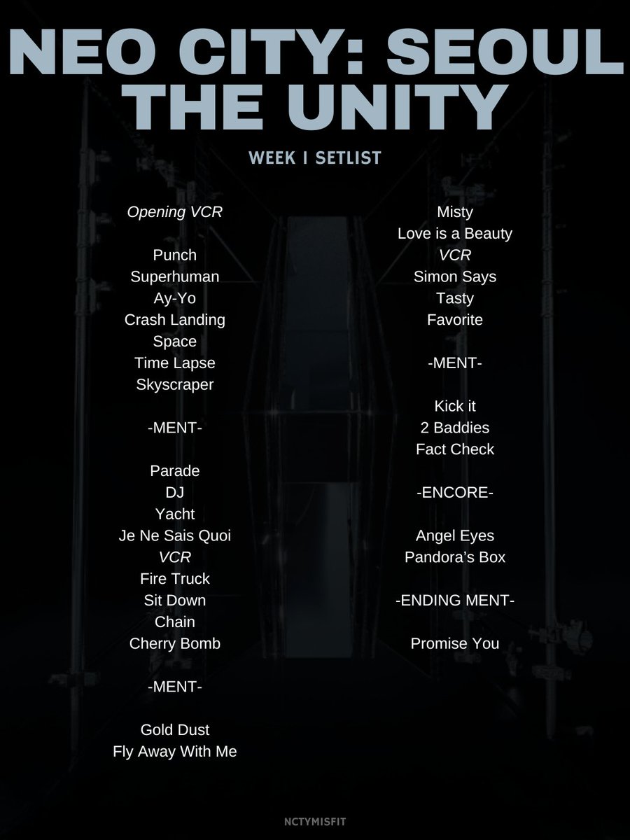 nctymisfit's tweet photo. #NCT127 The Unity in Seoul Setlist (Week 1) https://t.co/7G03Okcr9k