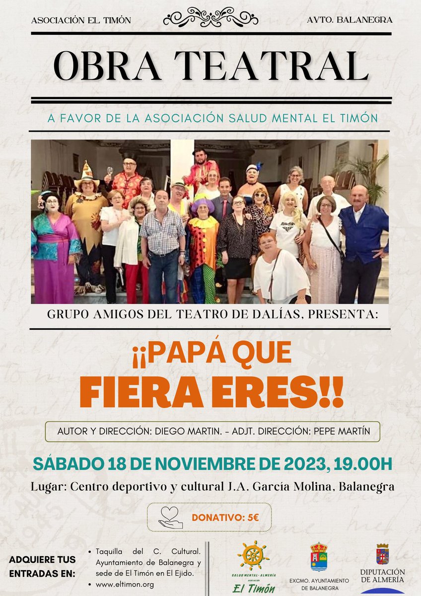 ¡os recuerdo que mañana por la tarde tenemos obra de teatro en Balanegra! 
Venid a pasar un buen rato y disfrutar!