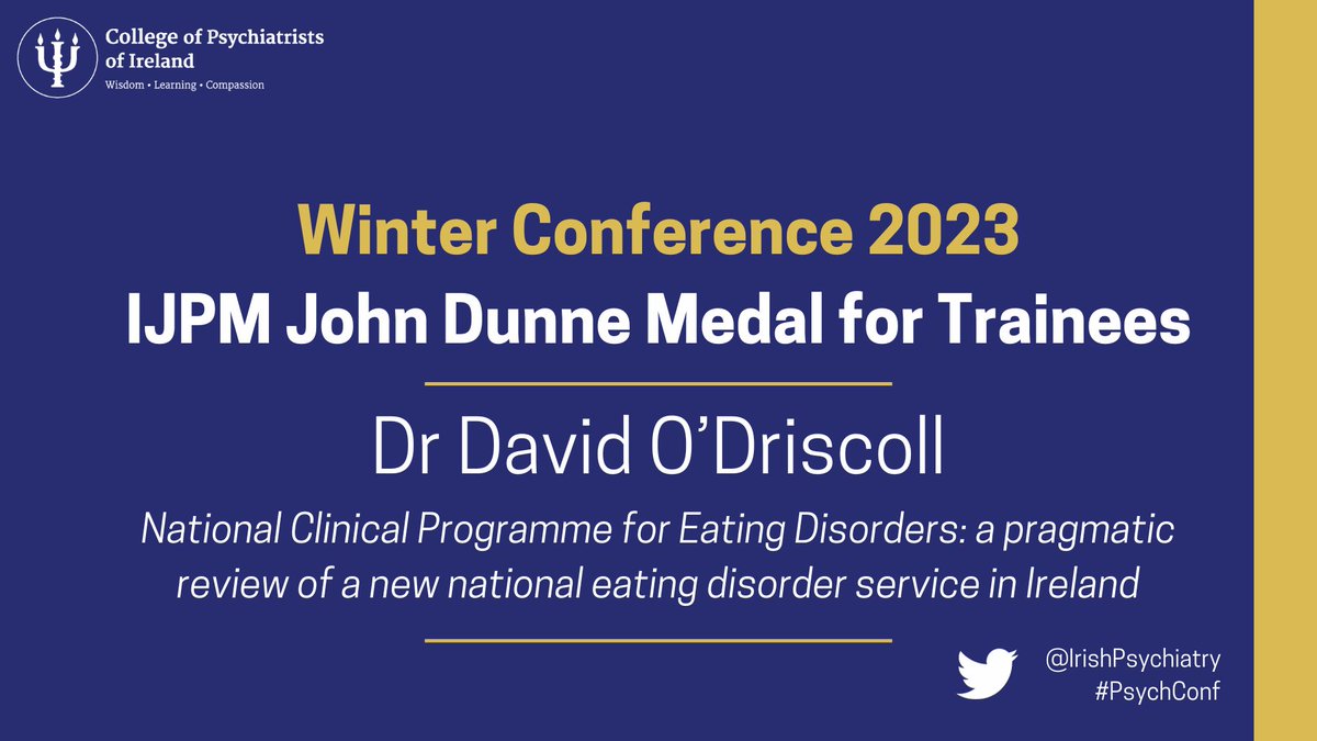 📢📢📢 The winner of the John Dunne medal for best paper in the #IJPM by a psychiatry trainee in Ireland has been announced at @IrishPsychiatry #psychconf. The winner is Dr David O'Driscoll (with @DrMClifford @SaraMcdevitt ) for this paper on @NCP_ED: cambridge.org/core/journals/…