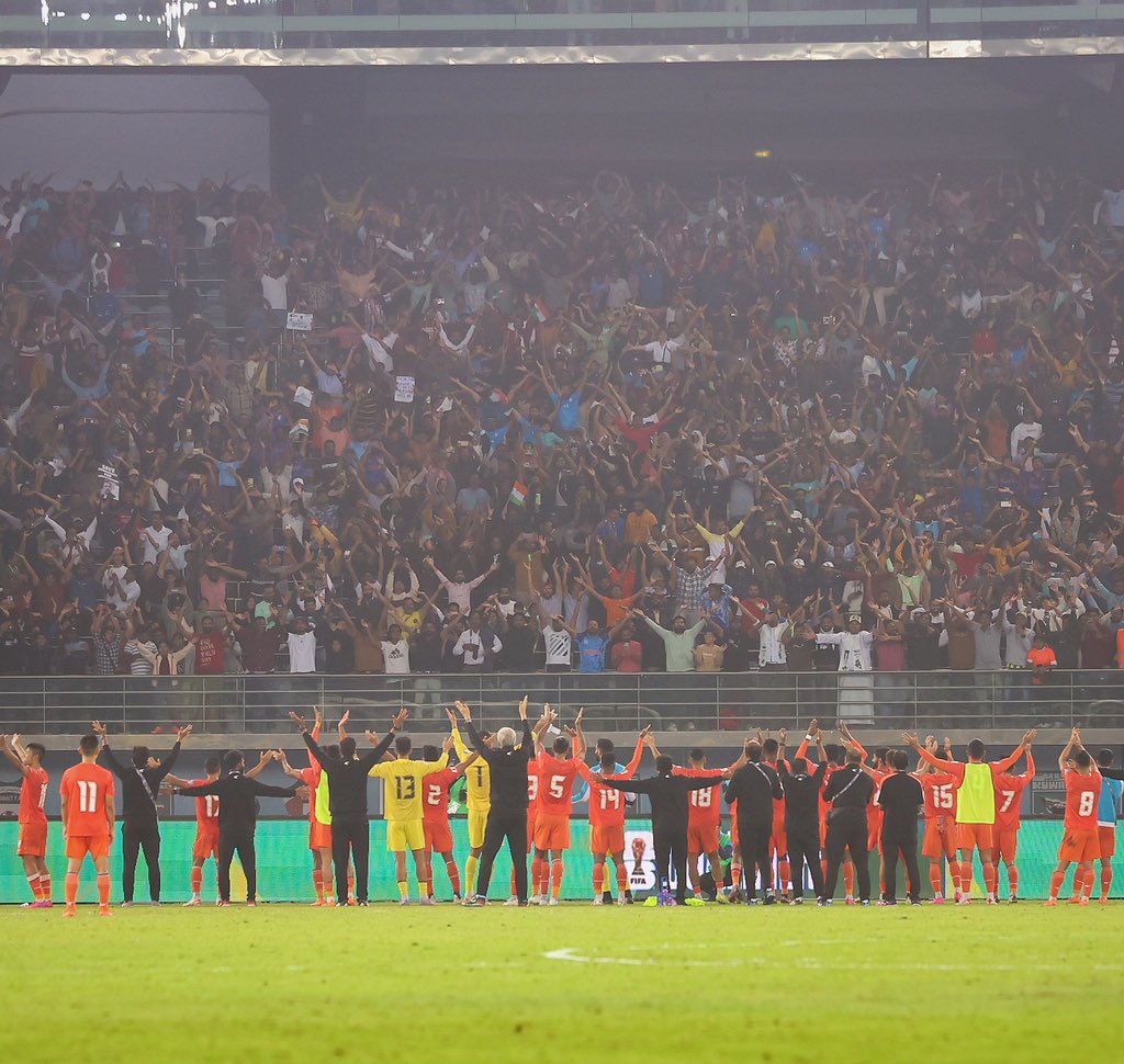 Our first night in the FIFA World Cup 2026 Qualifiers journey was memorable! 🇮🇳 Thank you, fans, for the immense support and love! 💙🔥 #indiavskuwait #fifaworldcup #indianfootball