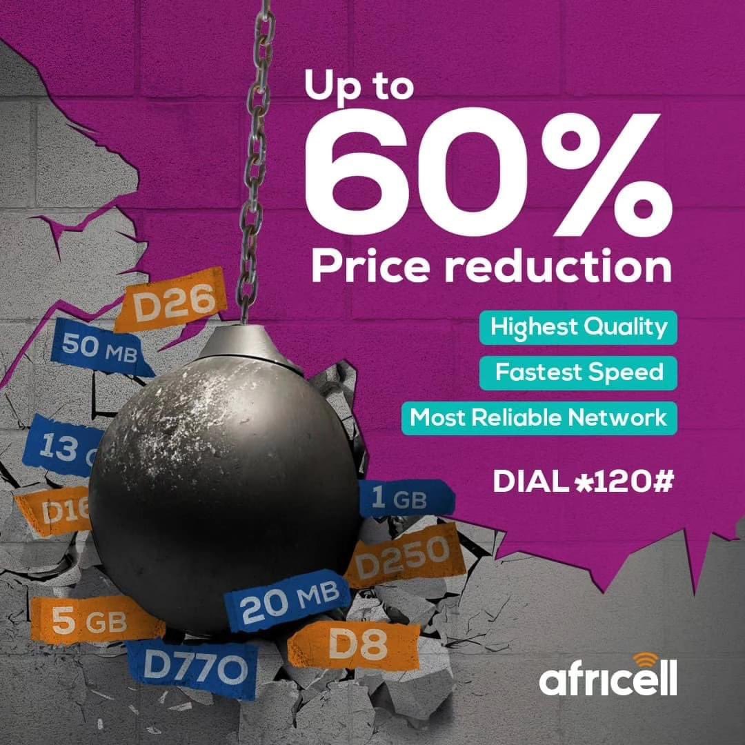 When we stress on something or complain it’s for solutions. I applaud @AfricellGM for this step , being the ones with the most subscriptions other don’t have a choice but to follow suit . 60% price reduction on internet is good for a start @QCellgambia @ComiumGm @Gamcellgm
