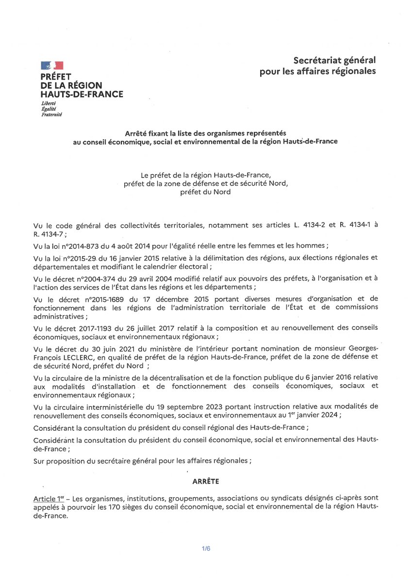 La fin de la semaine se termine avec notre retour au <a href="/CESERHdF/">CESER HautsdeFrance</a>. Par un arrêté de <a href="/prefet59/">Préfecture de la région Hauts-de-France et du Nord</a>, notre association réintègre cette instance consultative d'acteurs de la société civile aux travaux pertinents notamment sur l'aménagement du territoire #hautsdefrance #engagement