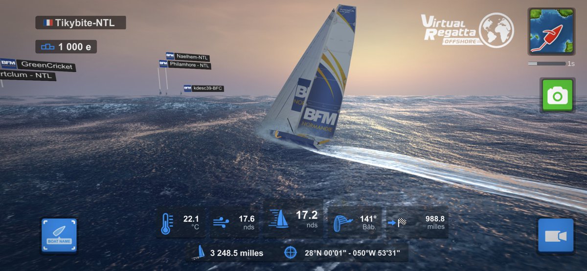 Tikybite a tapé dans le 1000 en <a href="/ImocaGS/">IMOCAGlobeSeries</a> avec les voiles de <a href="/BFM_Normandie/">BFM Normandie</a> et <a href="/BFMTV_Inside/">BFMTV INSIDE</a> sur la @TransatJV <a href="/VirtualRegatta/">Virtual Regatta</a> 💨⛵️🤩

#TransatJacquesVabre #RouteDuCafe #VirtualRegatta #VirtualRegattaOffShore #VROffShore #Imoca