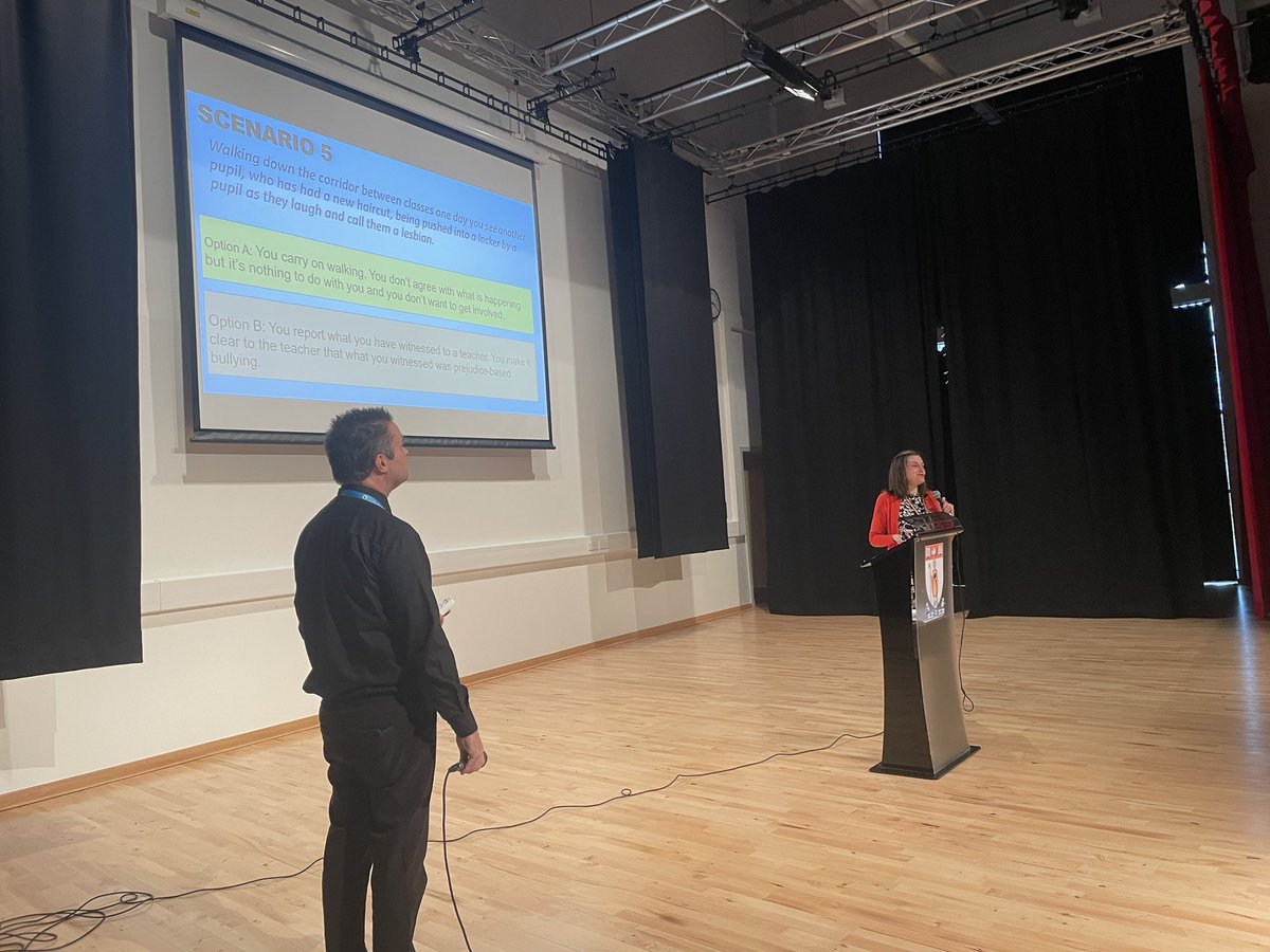 Miss Wilson and Mr Brill leading our Anti- bullying week assembly on how to be an LGBT ally. Powerful stuff! 🏳️‍🌈🏳️‍⚧️<a href="/_respectme_/">respectme - Scotland's Anti-Bullying Service</a> <a href="/TeamElginAcad/">@TeamElginAcademy</a>