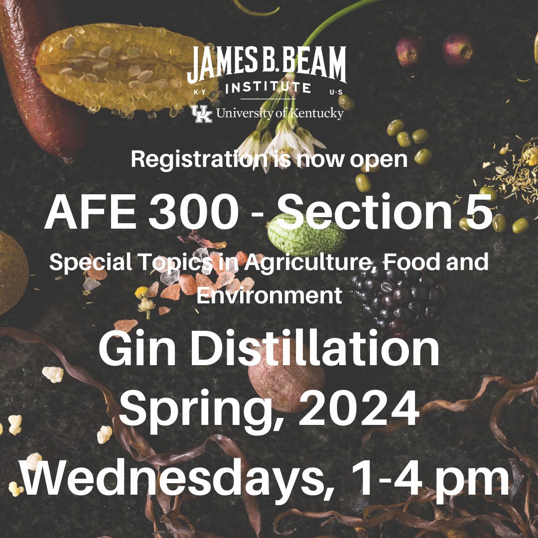 Dr. Jarrad Gollhue is offering his Gin Distillation course again this coming spring - in person and on campus. Don't miss out and register through myUK soon (only 12 spots available).  The course counts as an elective for the DWBS -in person certificate.