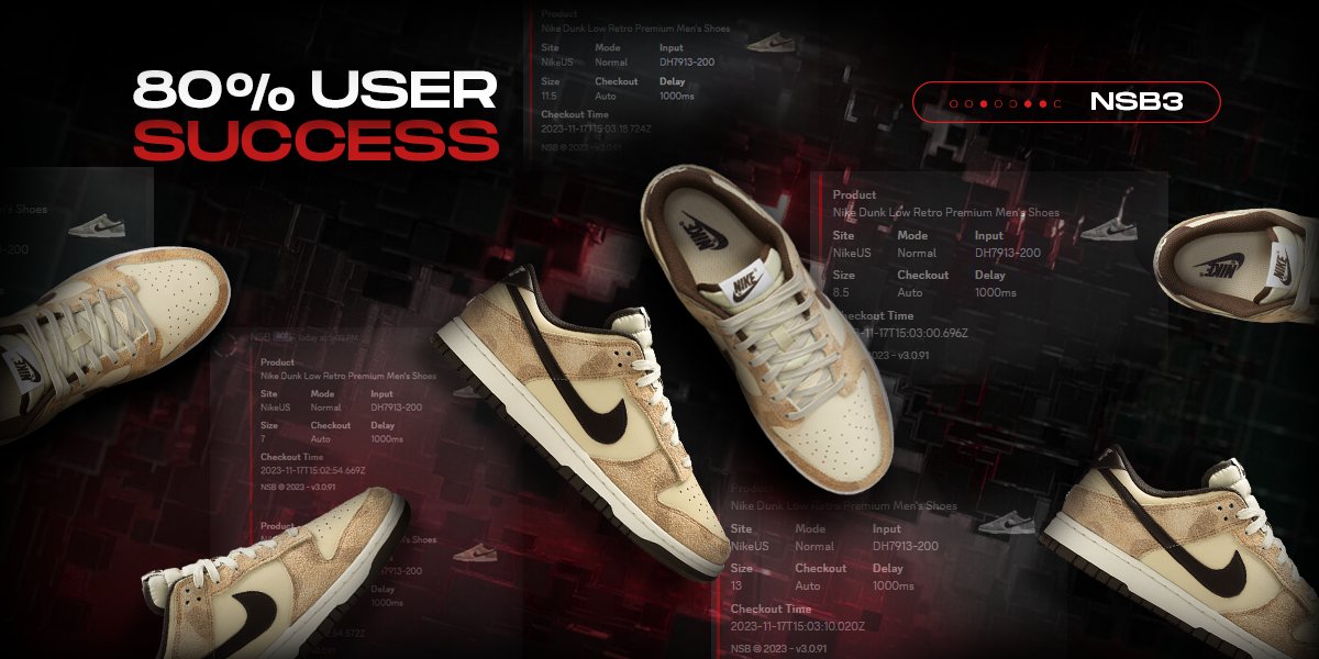 That was one hell of a smooth drop🔥
Thanks to NSB's state of the art Nike solution!
80% success rate with users scoring 11 pairs on average each🚀
Wanna join?
Repost to win NSB Yearly🤑